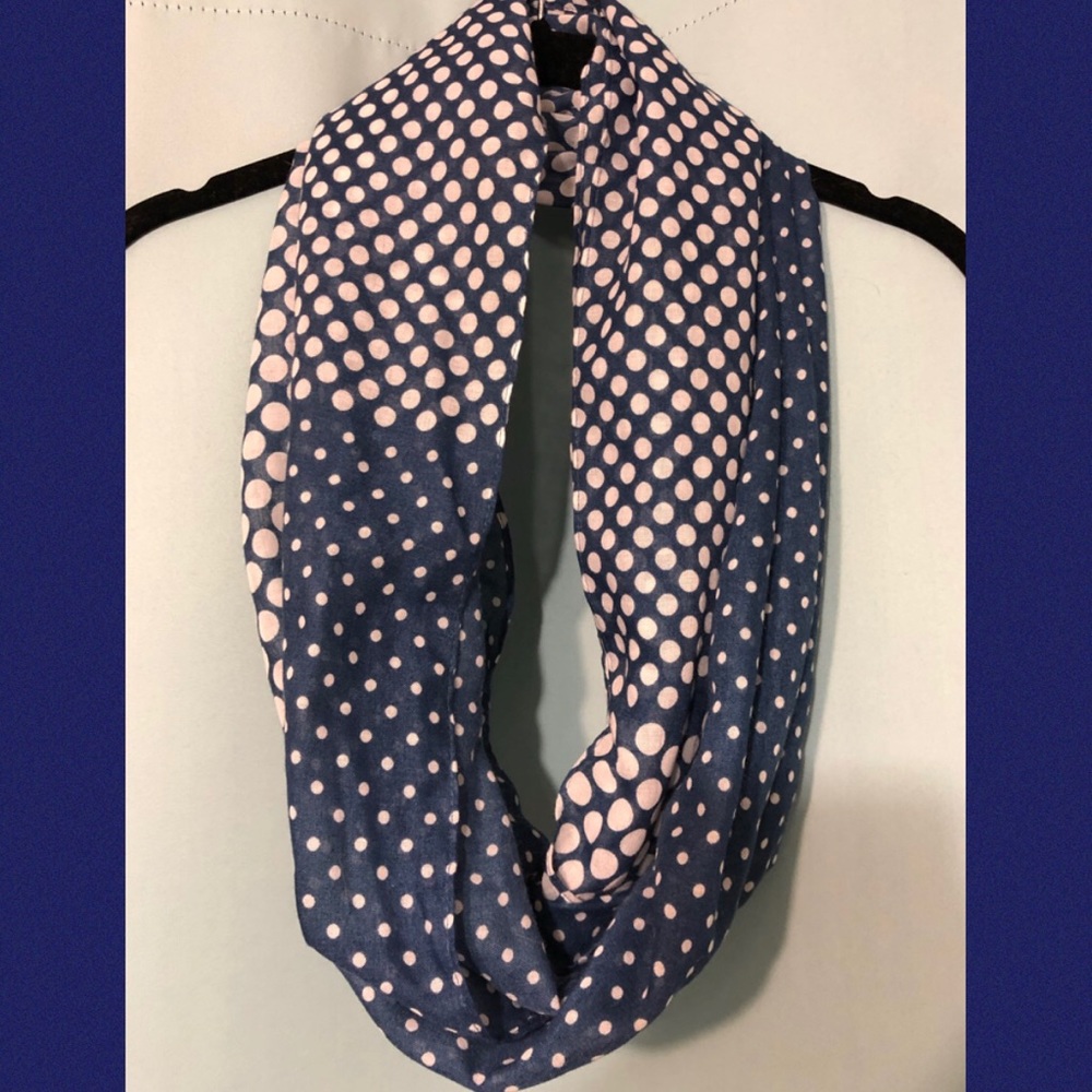 Blue and white polka dot Infiniti scarf
